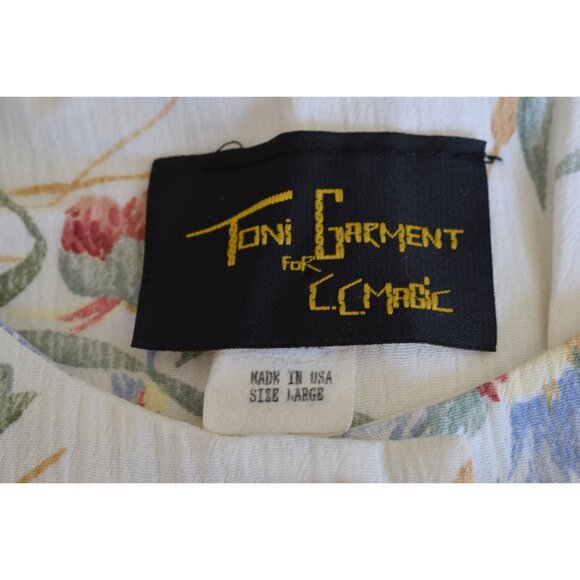 Vintage 90s Floral  Poly/Rayon Boxy Fit Long Sleeves‎ Crop Shirt size Large - Picture 8 of 10